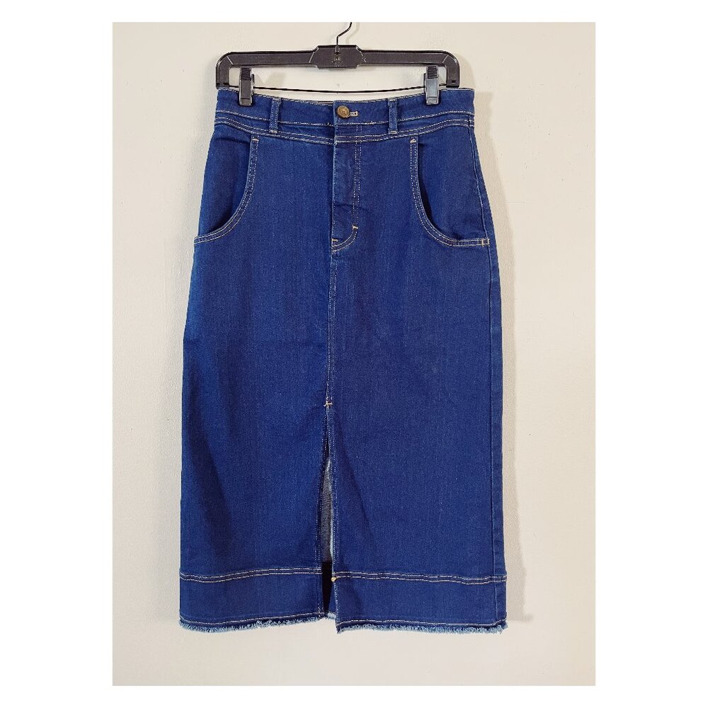 Anthropologie Pilcro Sz 8P Slit Front Stretch Denim Midi Skirt